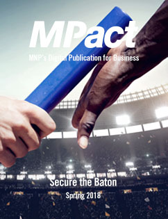 MPact spring 2018 cover photo of baton being handed off