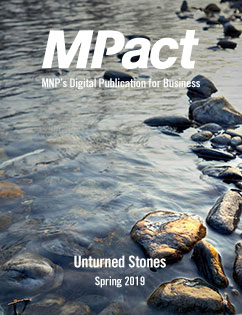 MPact spring 2019 cover photo of creek running over rocks